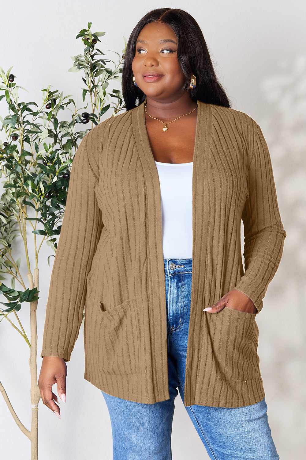 Basic Babe It has Pockets Ribbed Open Front Cardigan