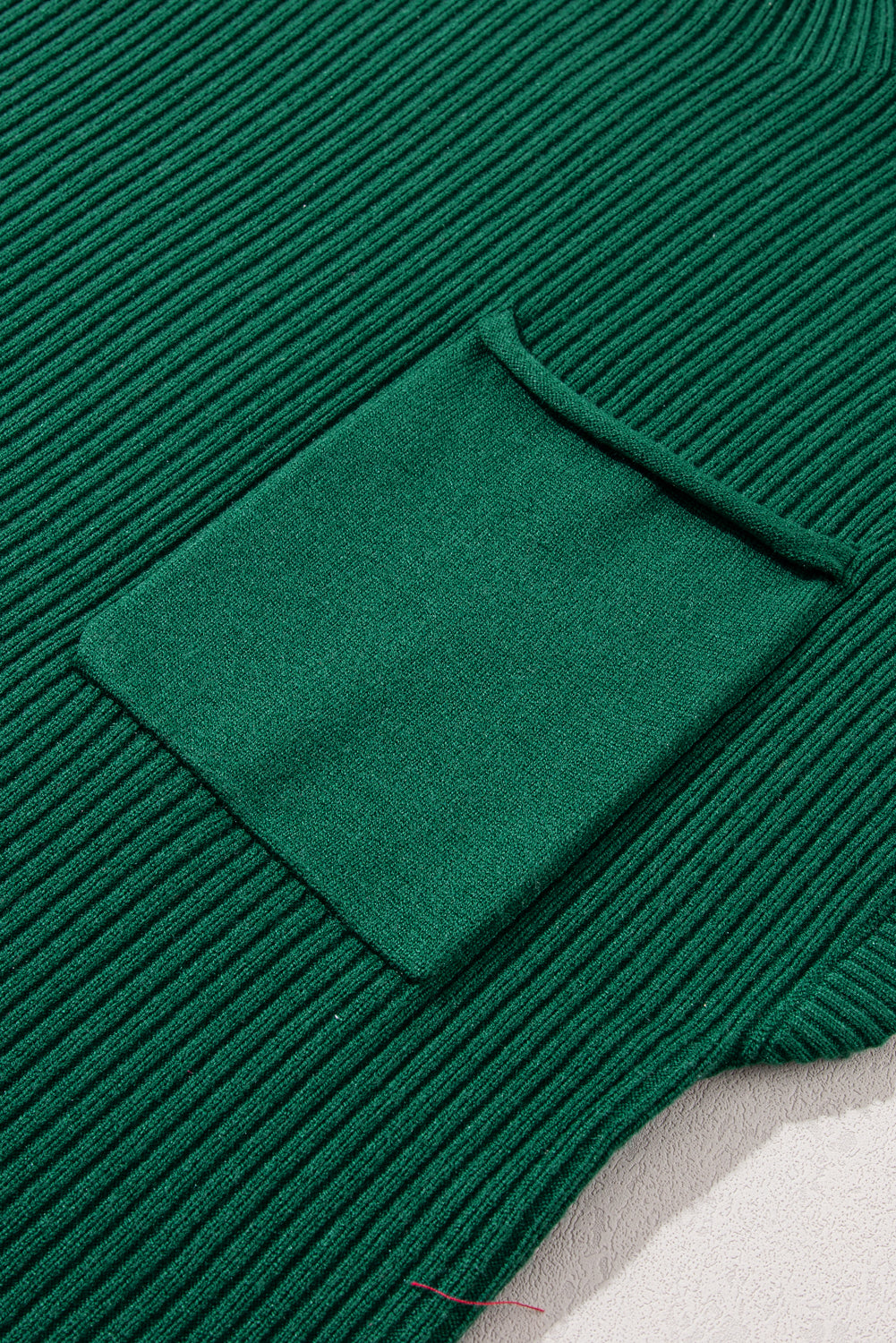 Lucky Green Patch Pocket Ribbed Knit Short Sleeve Sweater