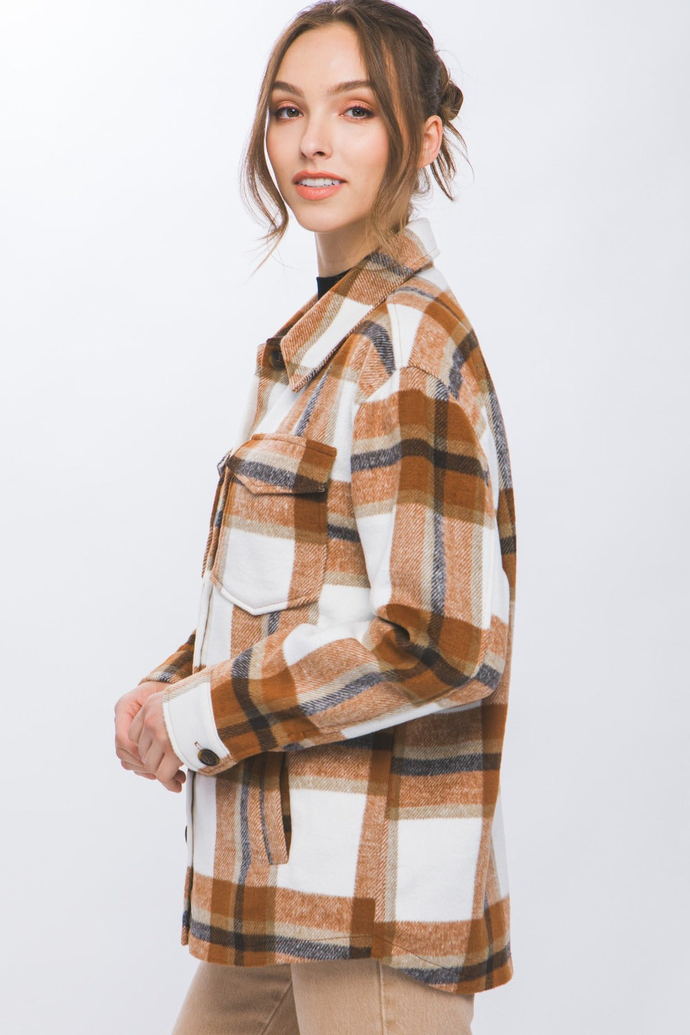 Love Tree Plaid Button Up Shacket