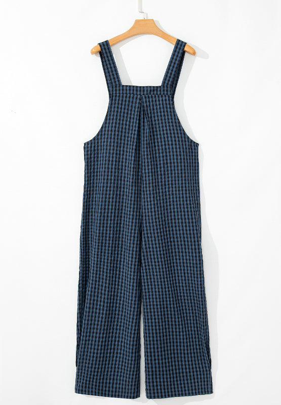 Plaid Wide Strap Wide Leg Overalls