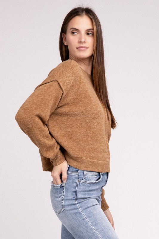 Zenana Brushed Melange Hacci Hi-Low Hem Sweater