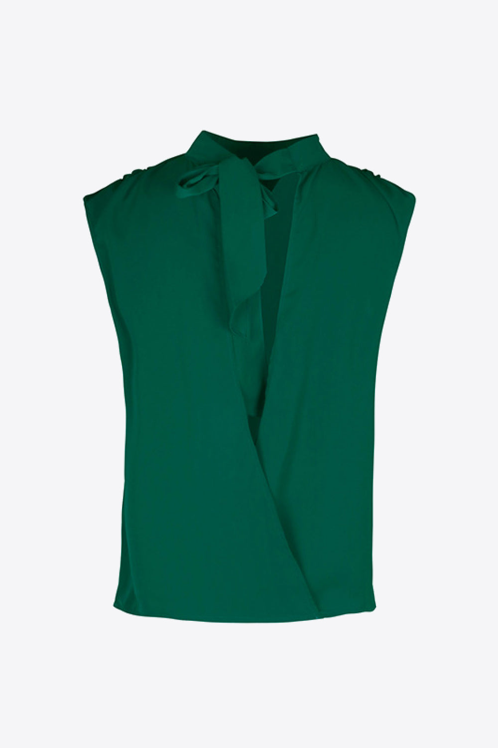 Green Bow Tied Mock Neck Blouse