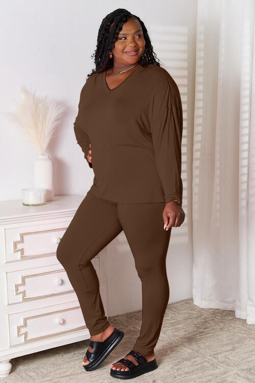 Comfy Loungin V-Neck Soft Long Sleeve Top and Pants Set