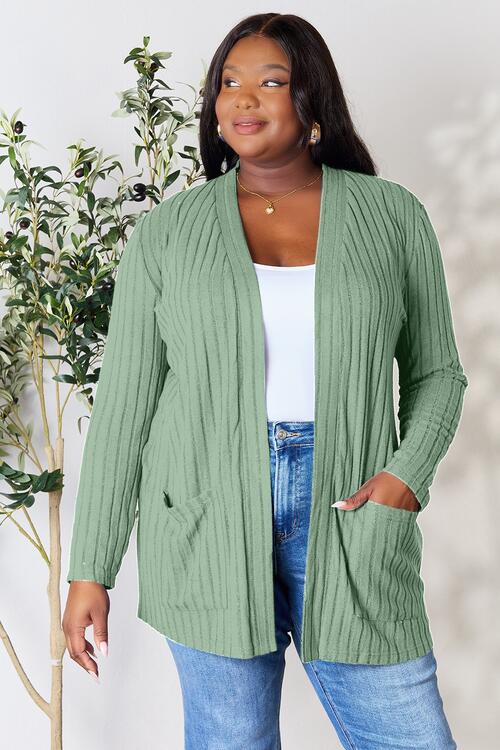 Basic Babe It has Pockets Ribbed Open Front Cardigan