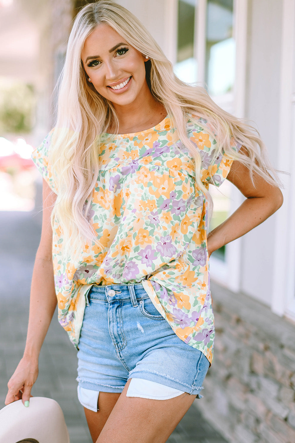 Floral Printed Cap Sleeve Blouse