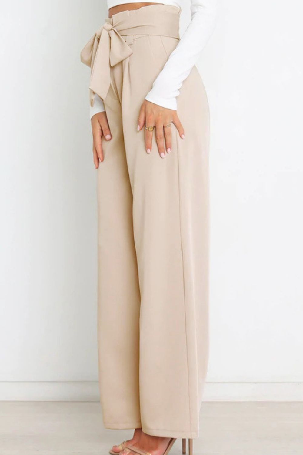 Tie Front Paperbag Wide Leg Pants