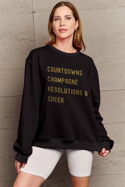 Simply Love New Years COUNTDOWNS CHAMPAGNE RESOLUTIONS & CHEER Round Neck Sweatshirt