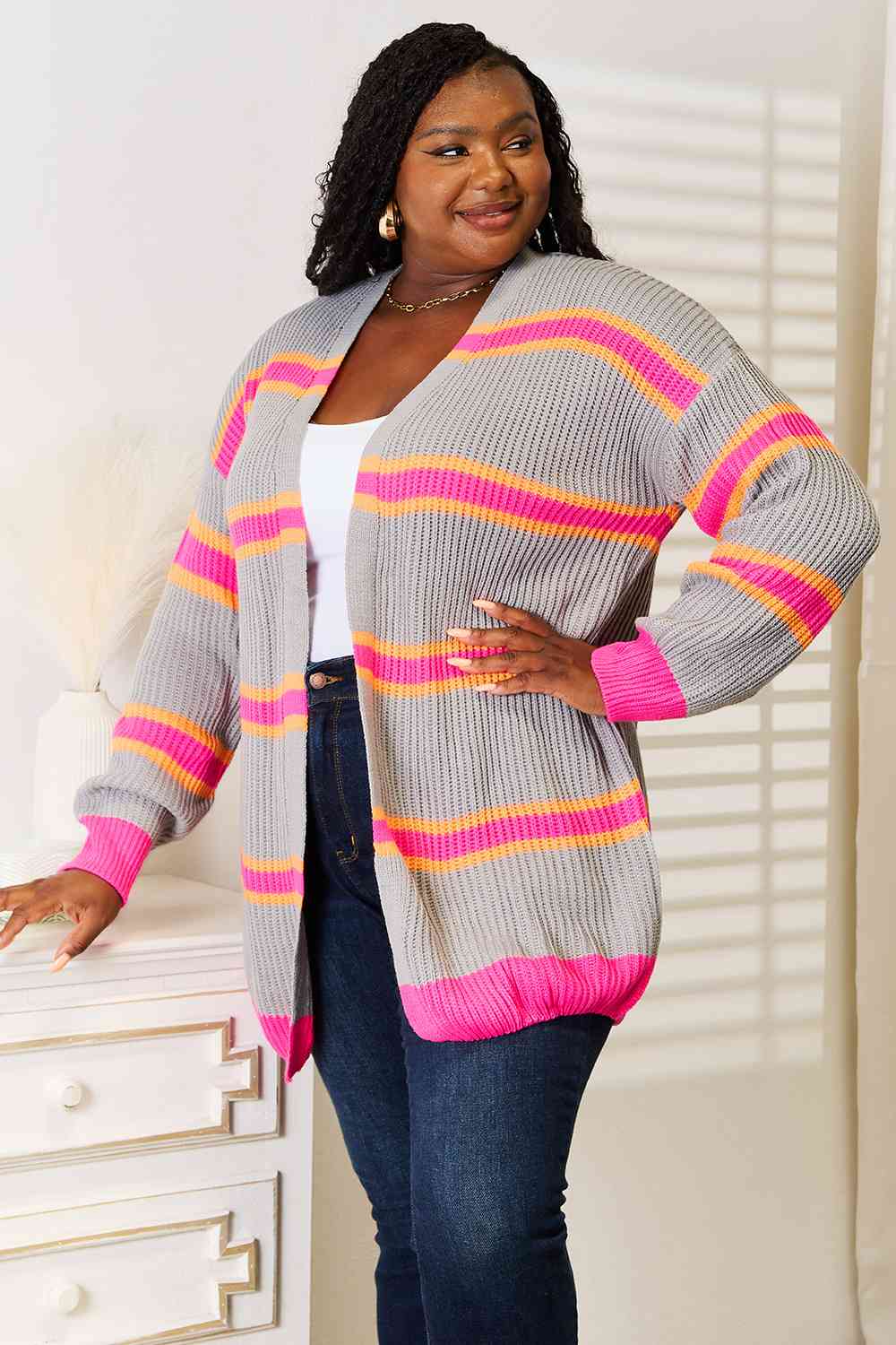 Colorpop Ribbed Long Sleeve Cardigan - RTS