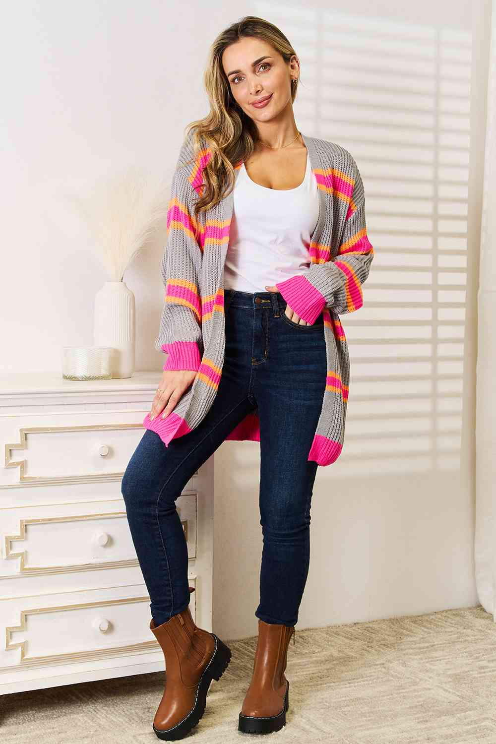 Colorpop Ribbed Long Sleeve Cardigan - RTS