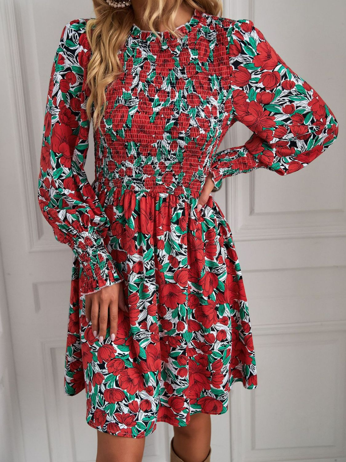 Smocked Puff Sleeve Dress