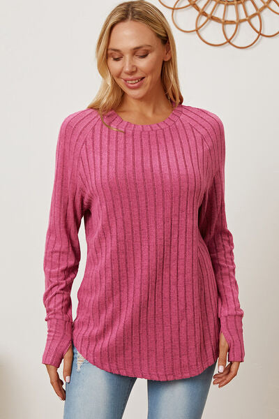 Basic Babe Full Size Ribbed Thumbhole Sleeve T-Shirt