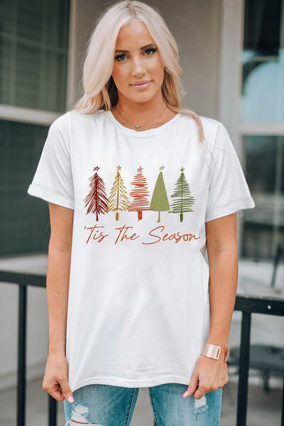 Christmas Tree Graphic Round Neck Short Sleeve T-Shirt