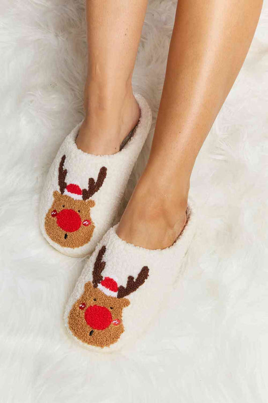 Christmas Rudolph Reindeer Plush Slide Slippers