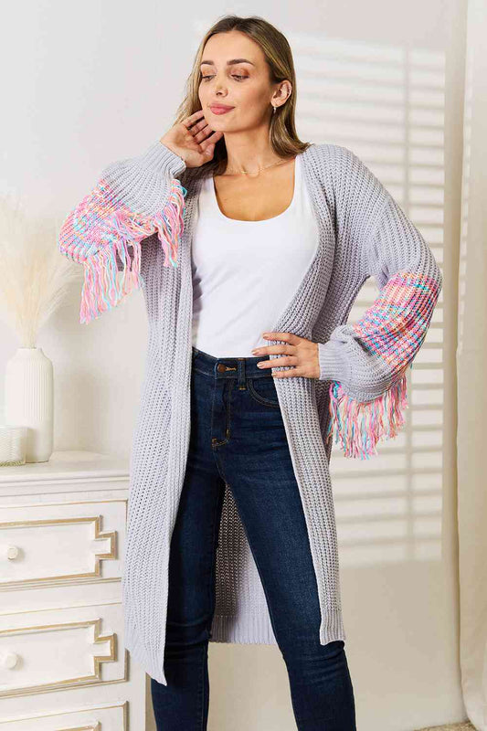 The Western Vibe Woven Fringe Sleeve Dropped Shoulder Cardigan - RTS