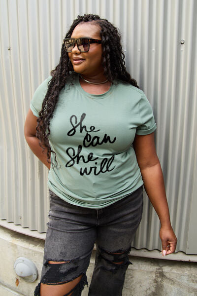 Simply Love SHE CAN SHE WILL Short Sleeve Graphic T-Shirt