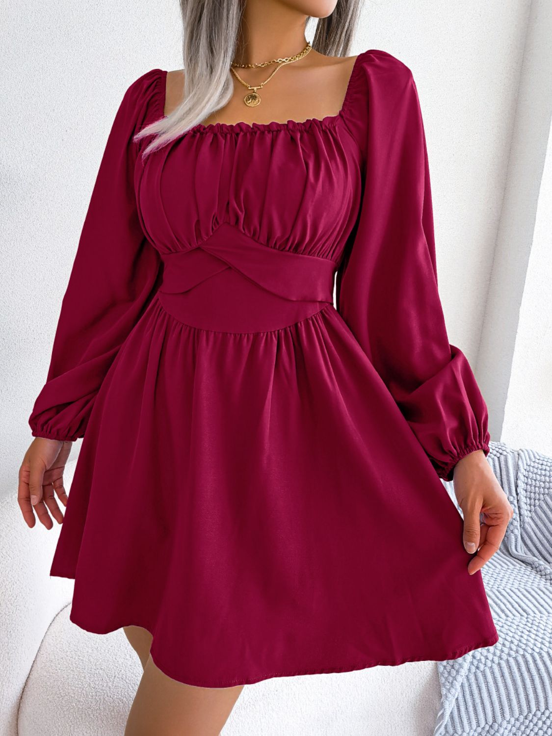 Tess Square Neck Balloon Sleeve Dress