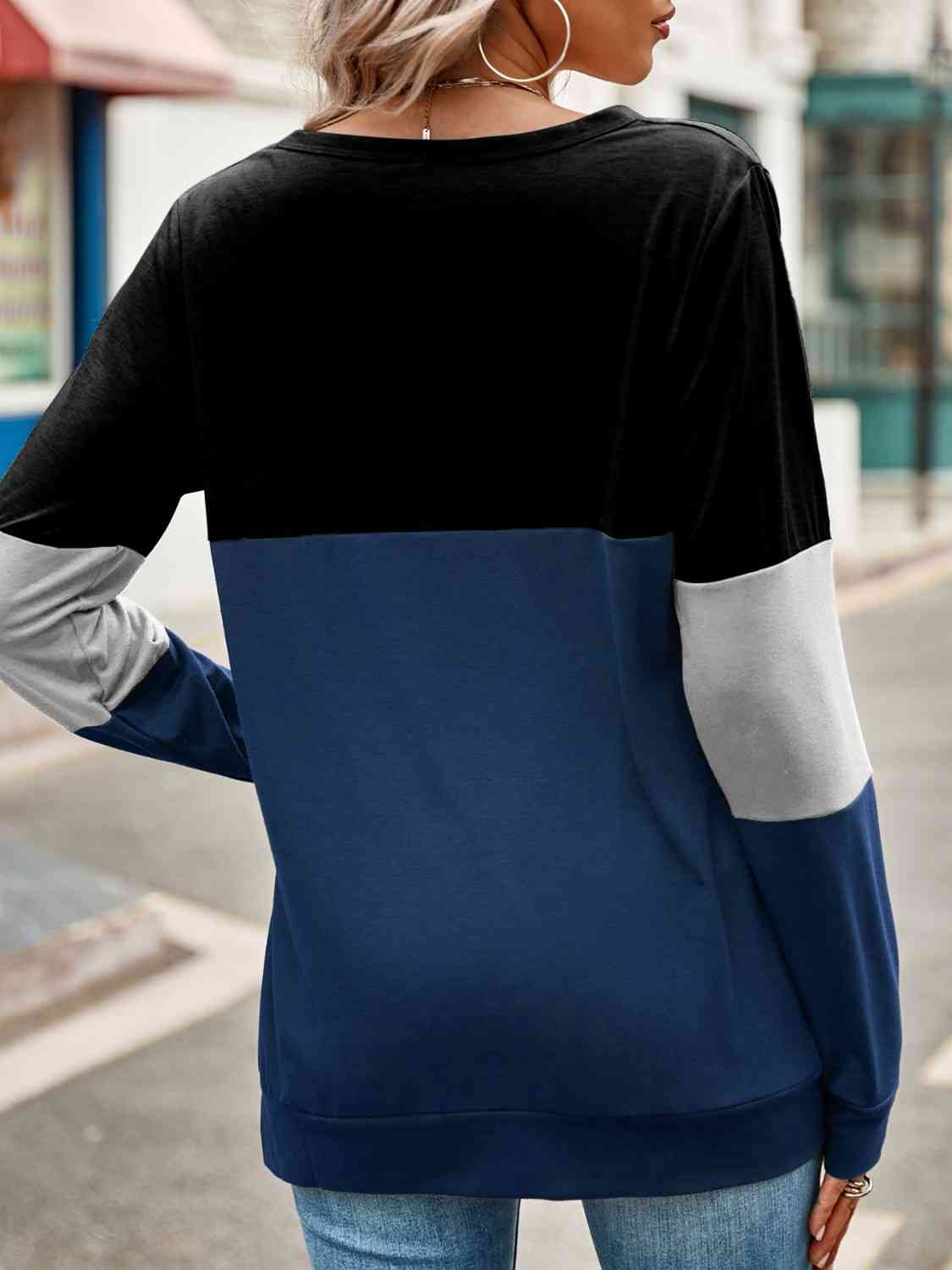 Perfect Day Color Block Cutout Long Sleeve T-Shirt