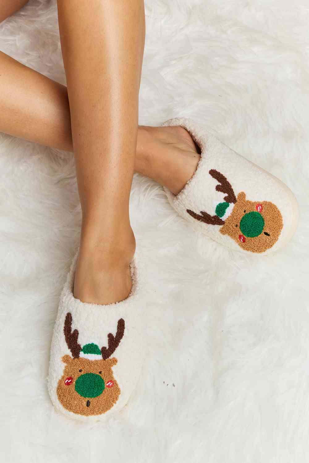 Christmas Rudolph Reindeer Plush Slide Slippers