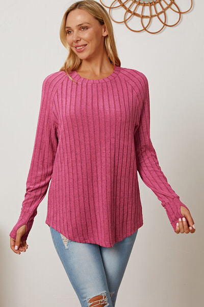 Basic Babe Full Size Ribbed Thumbhole Sleeve T-Shirt