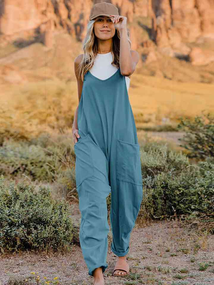 Best Selling V-Neck Sleeveless Jumpsuit with Pocket