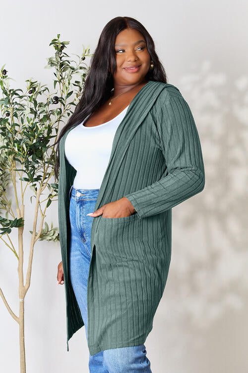 Cozy Babe Ribbed Open Front Long Sleeve Cardigan