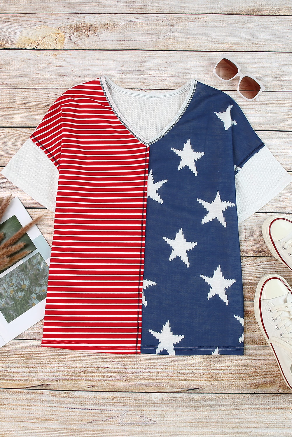 Star and Stripe V-Neck Top