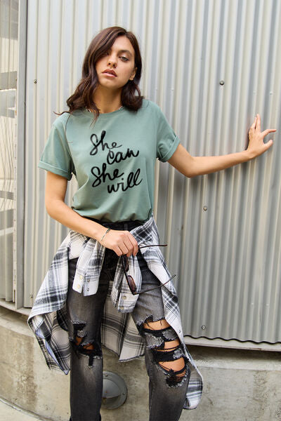 Simply Love SHE CAN SHE WILL Short Sleeve Graphic T-Shirt