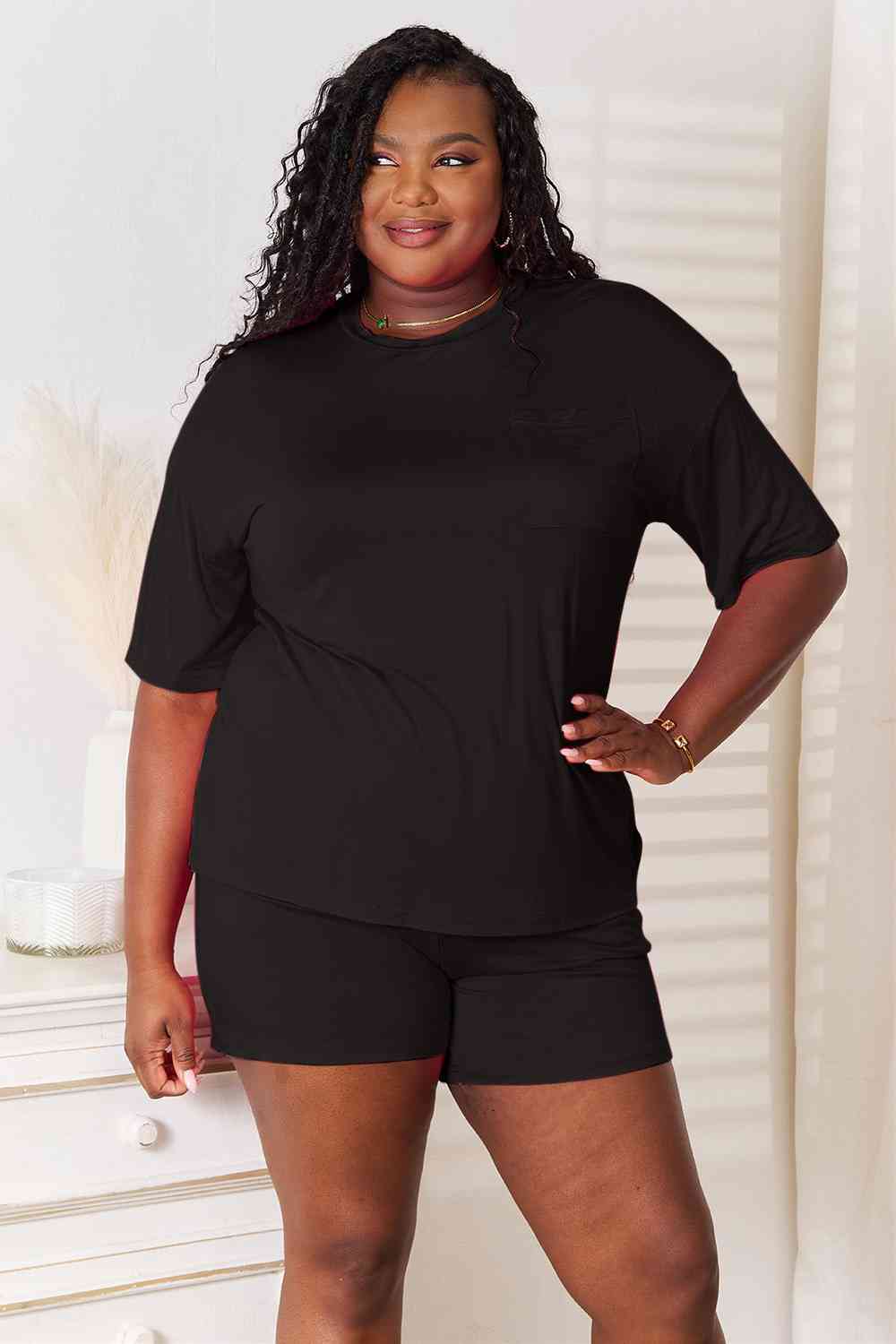 Basic Babe Full Size Soft Half Sleeve Top and Shorts Set