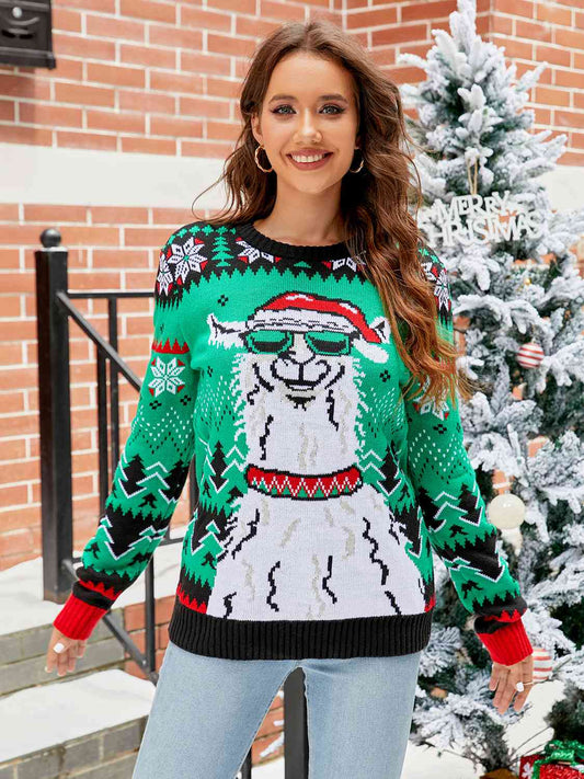 Christmas Llama Acrylic Long Sleeve Sweater