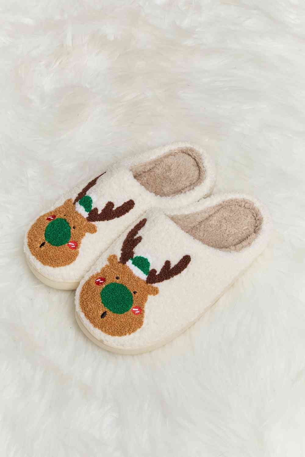 Christmas Rudolph Reindeer Plush Slide Slippers