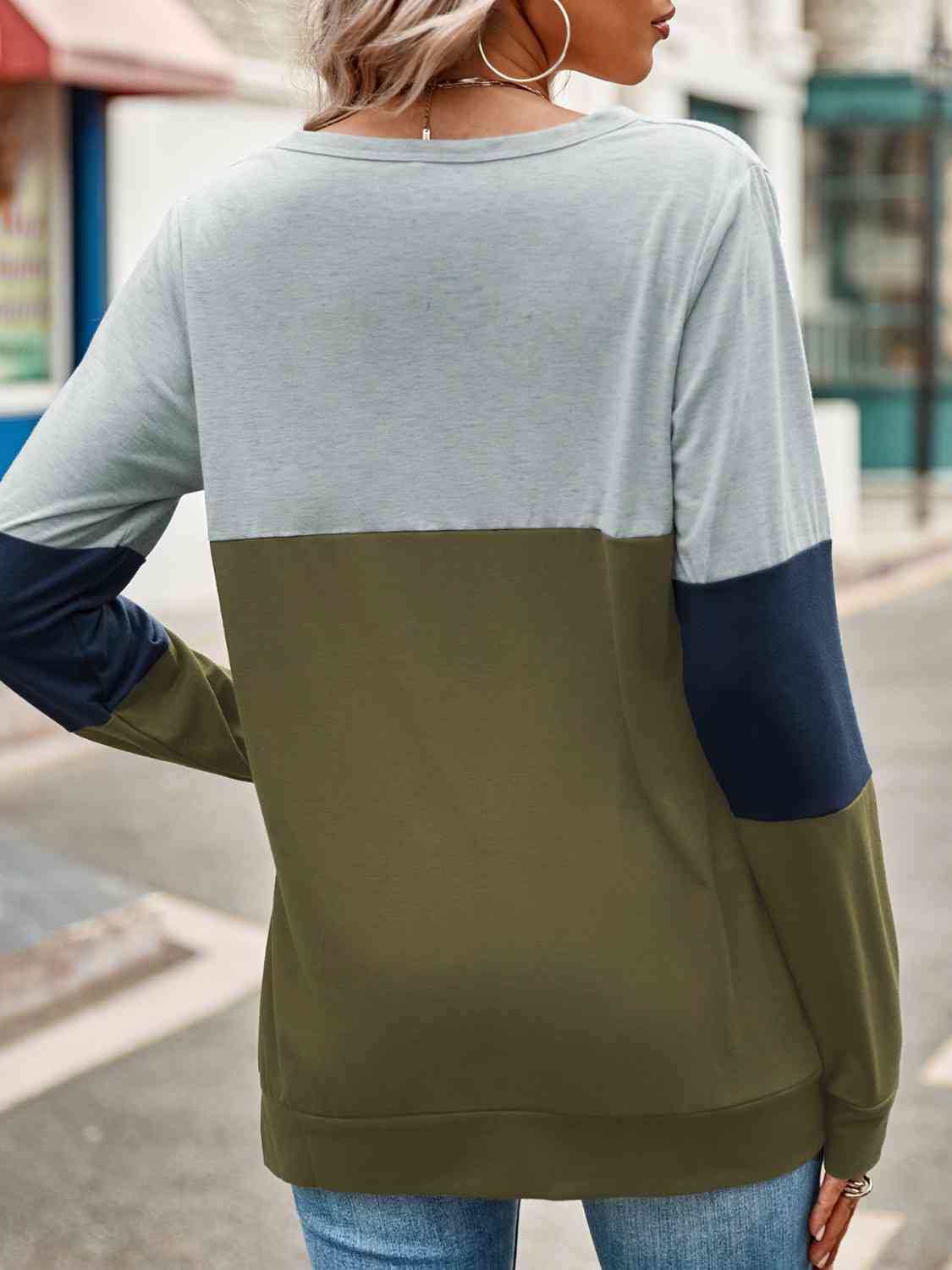 Perfect Day Color Block Cutout Long Sleeve T-Shirt