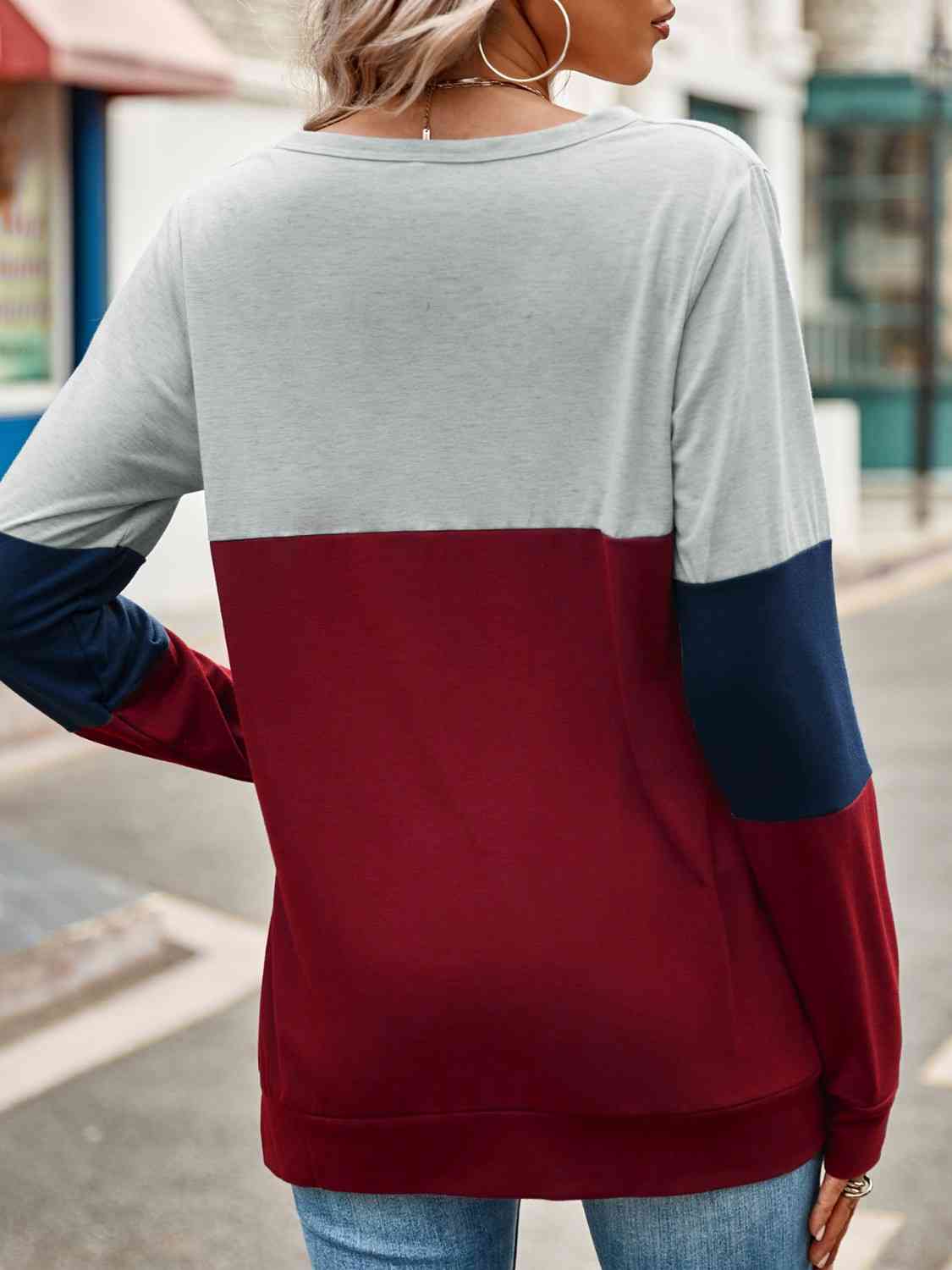 Perfect Day Color Block Cutout Long Sleeve T-Shirt