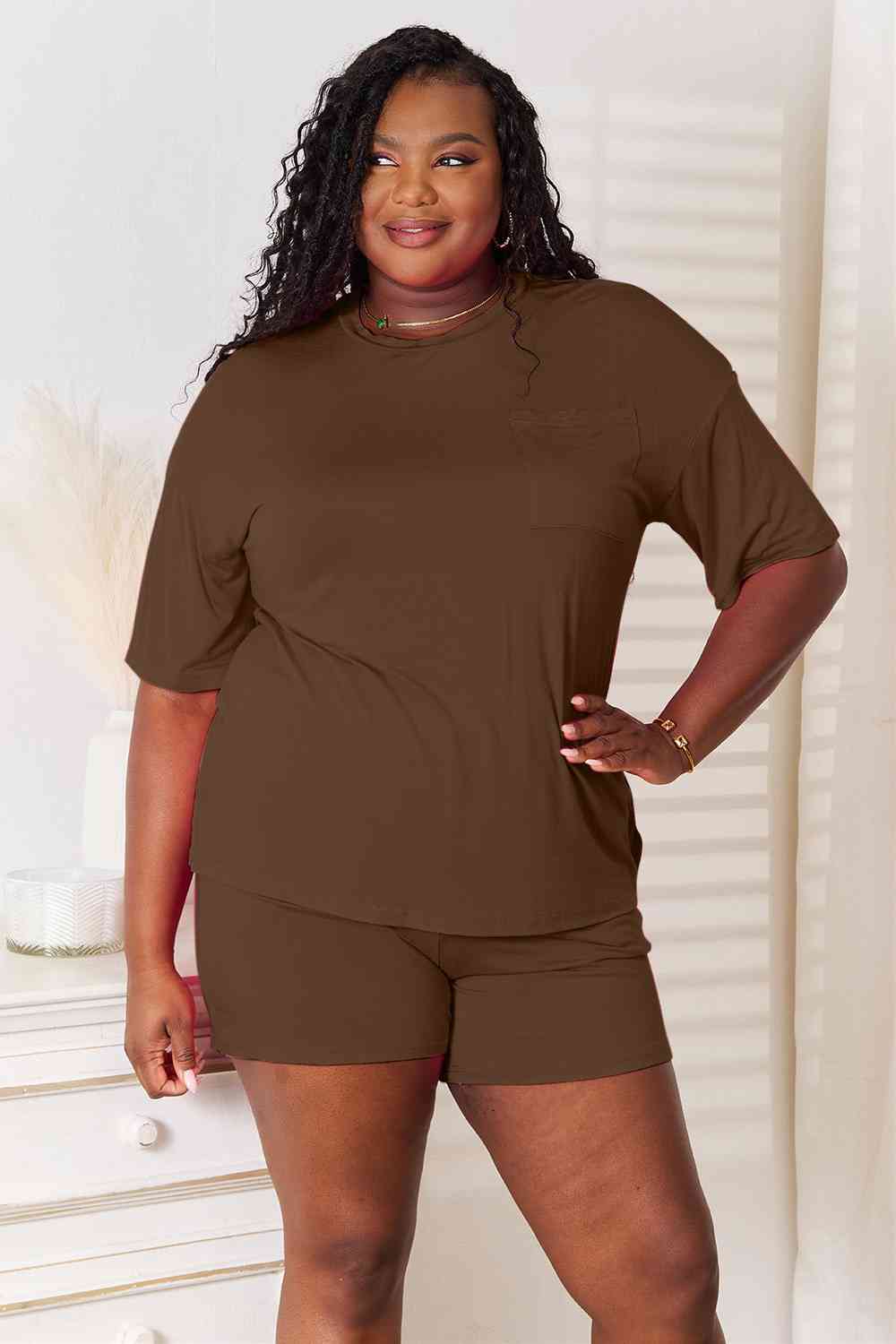 Basic Babe Full Size Soft Half Sleeve Top and Shorts Set