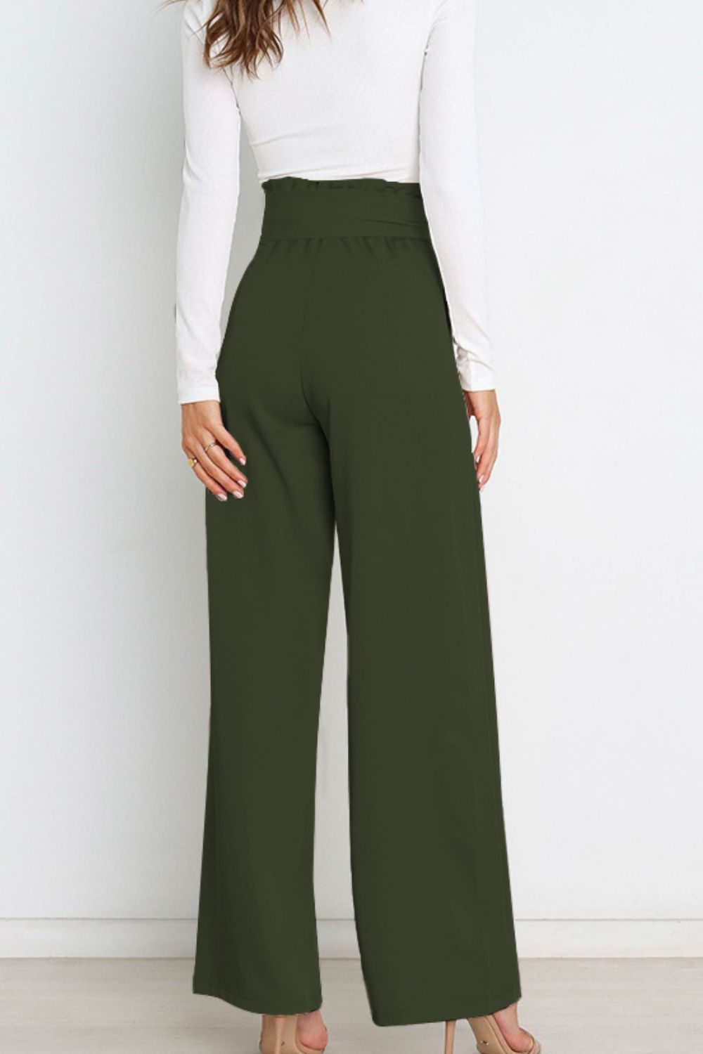 Tie Front Paperbag Wide Leg Pants