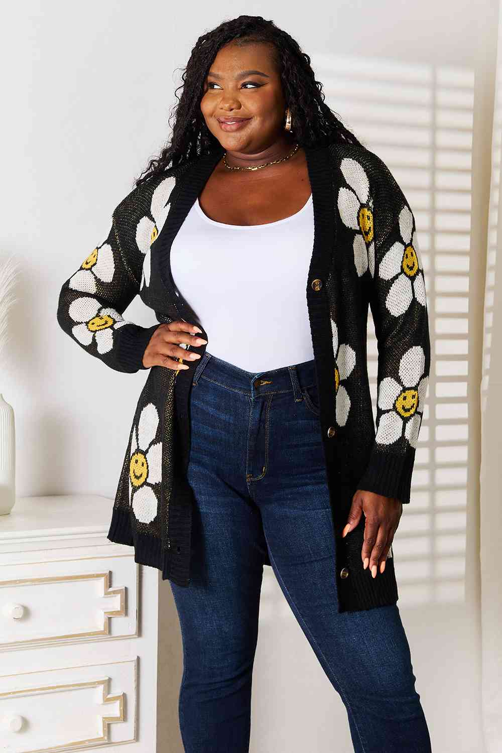 Flower Power Button Down Longline Cardigan - RTS