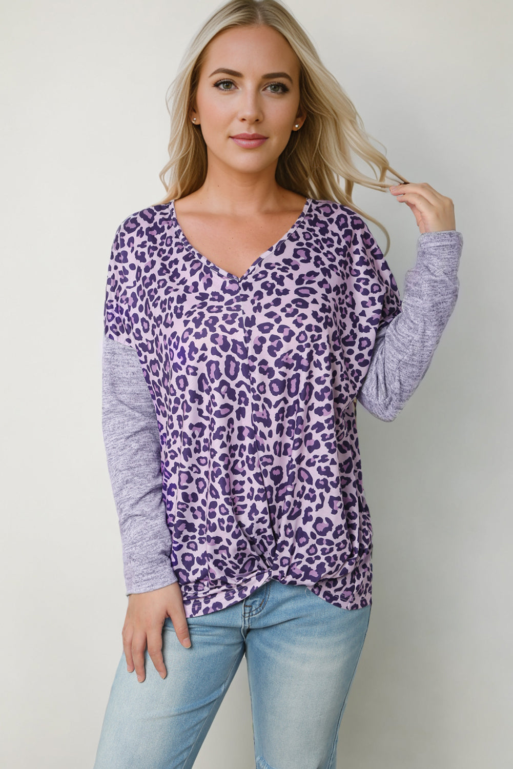 Leopard V-Neck Long Sleeve T-Shirt