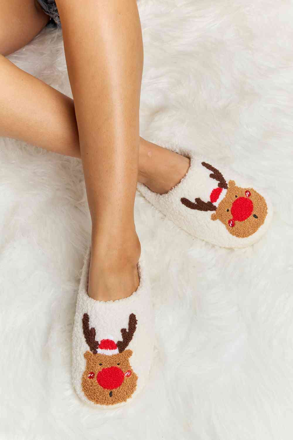 Christmas Rudolph Reindeer Plush Slide Slippers