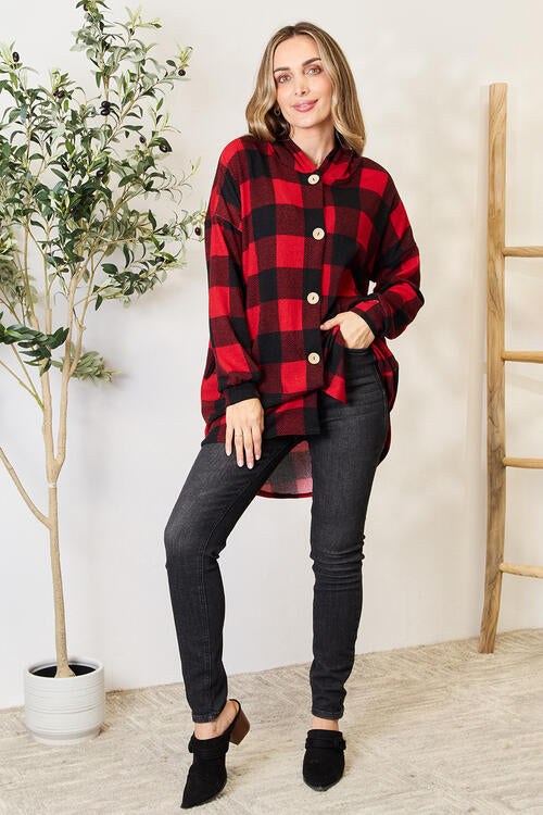 Heimish Buffalo Plaid Button Front Hooded Shirt