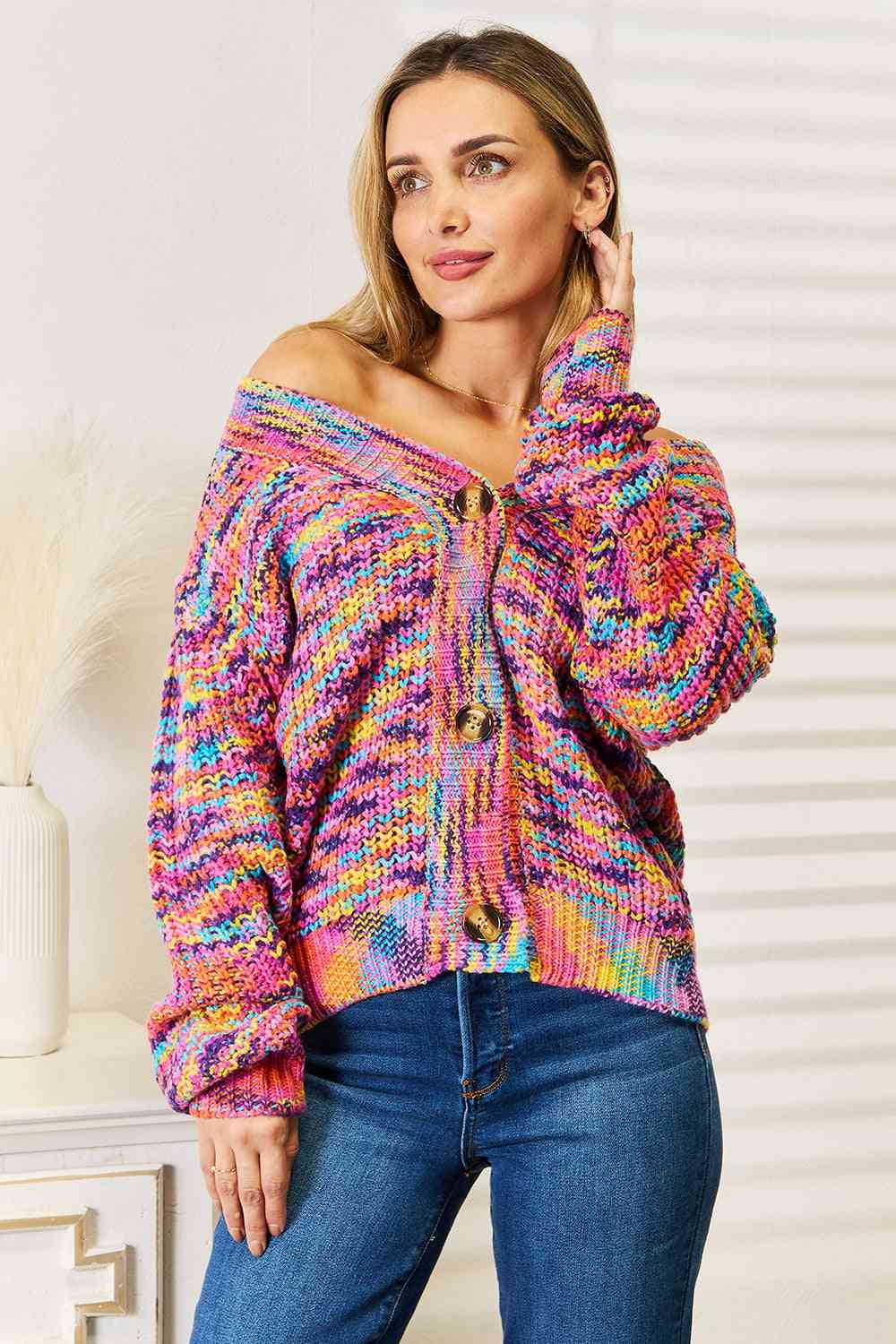 Rainbow Vibes Woven Long Sleeve Cardigan - RTS