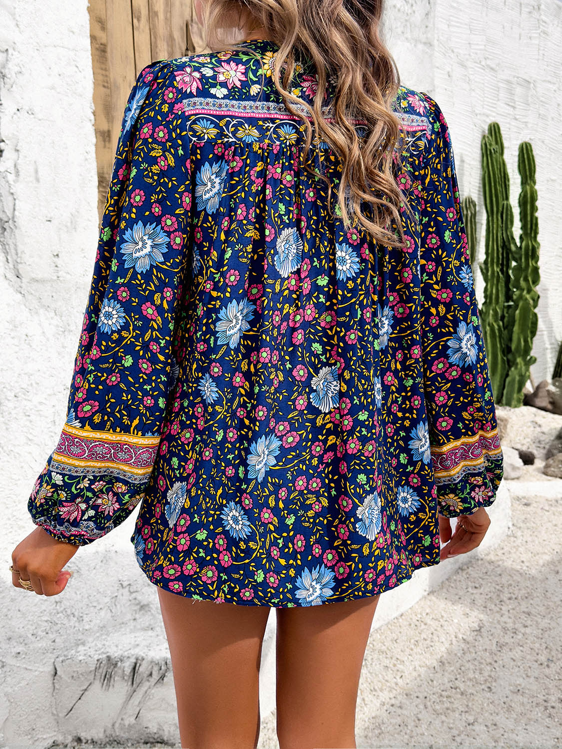 Boho Tassel Tie Neck Long Sleeve Blouse