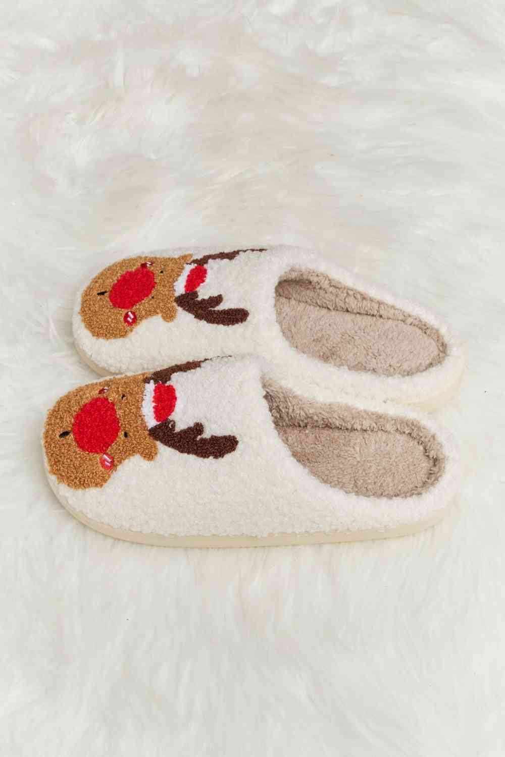 Christmas Rudolph Reindeer Plush Slide Slippers