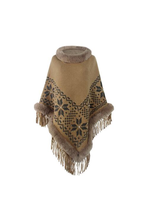 Fringe Geometric Cape Sleeve Poncho