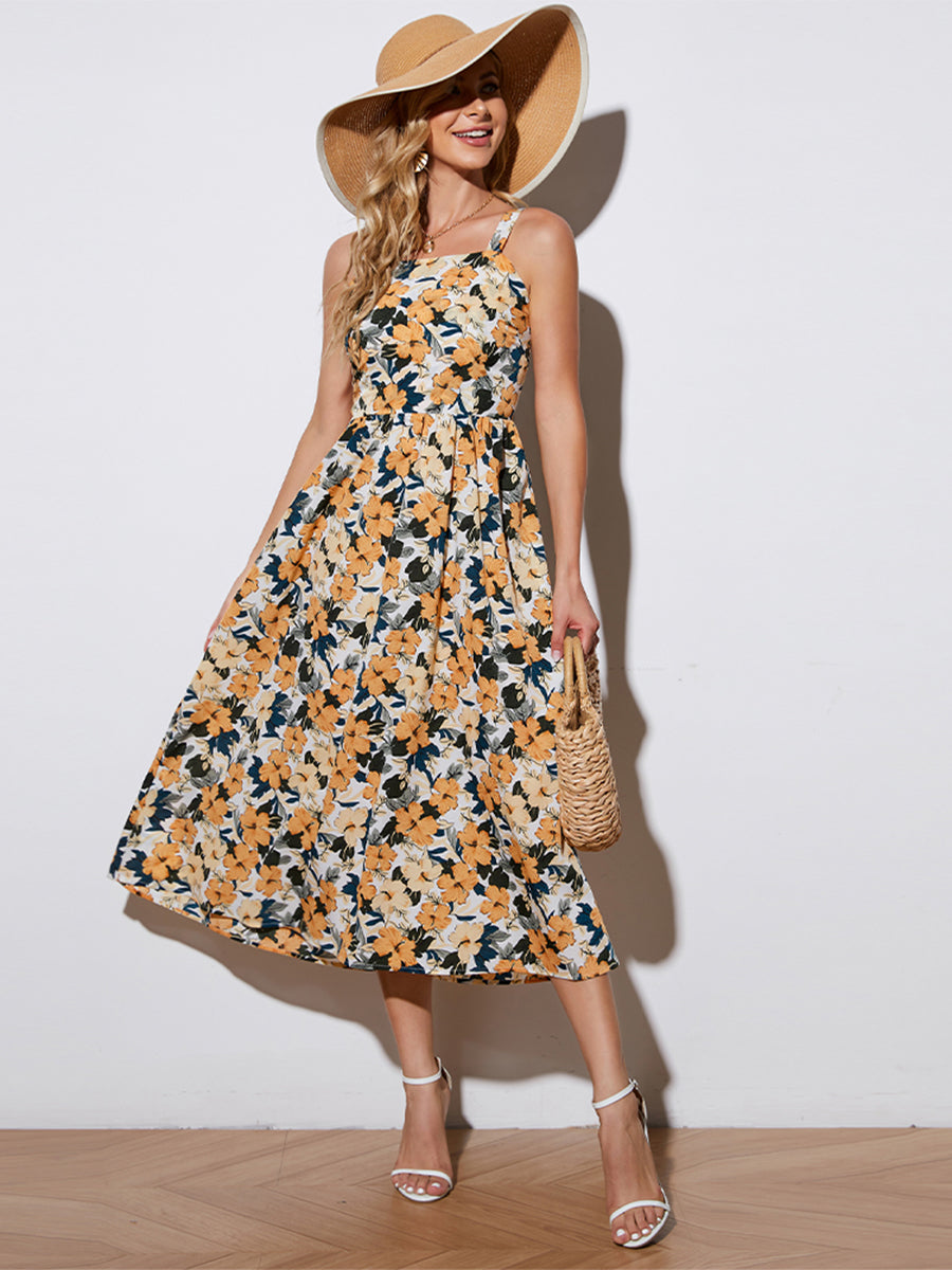 Floral Tie-Back Sleeveless Midi Dress