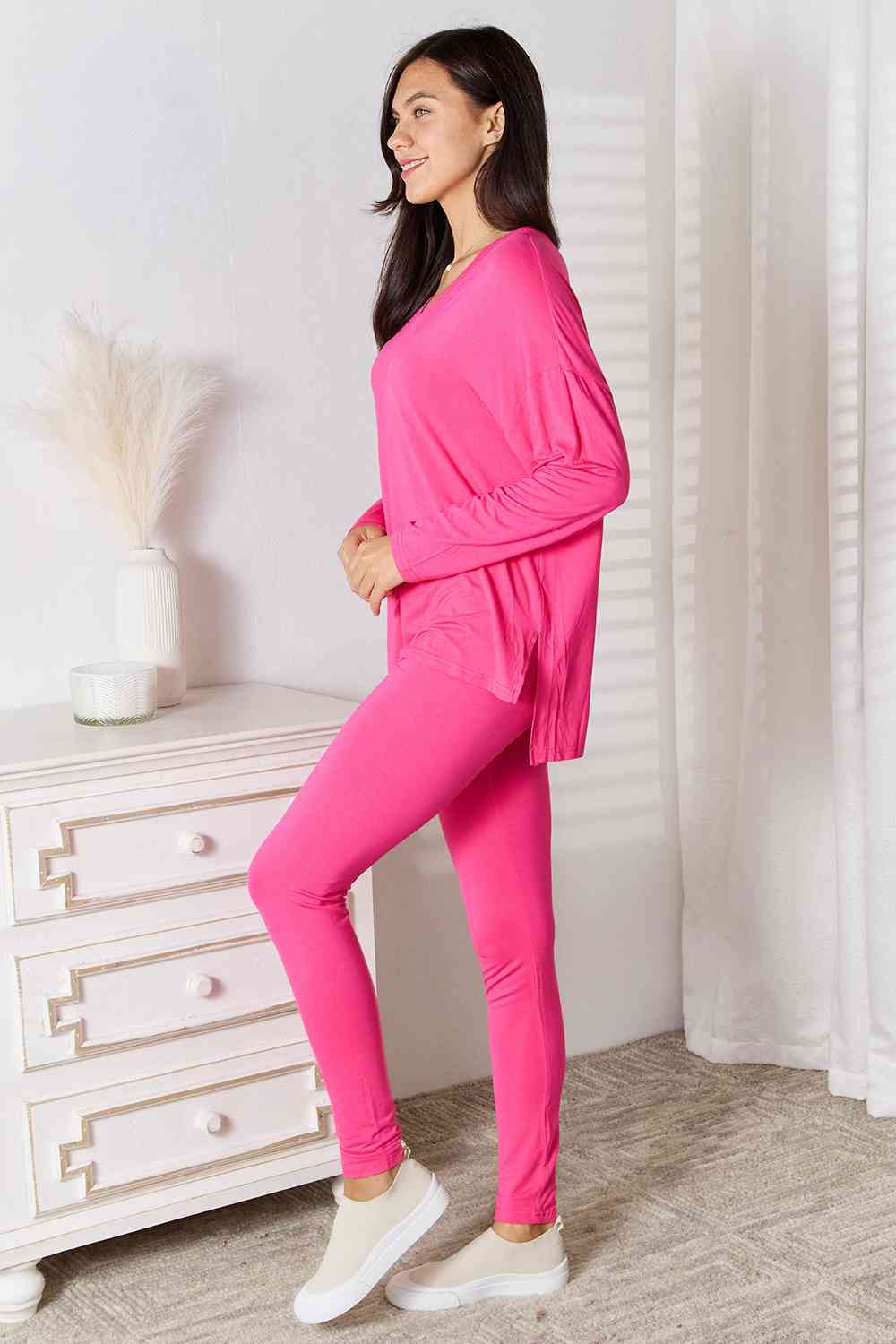 Comfy Loungin V-Neck Soft Long Sleeve Top and Pants Set