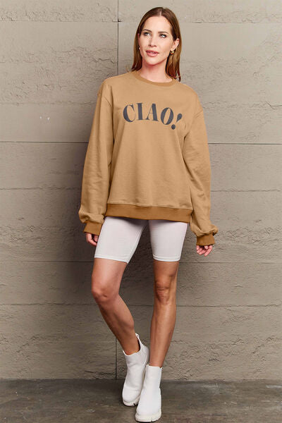 Simply Love CIAO！Round Neck Sweatshirt