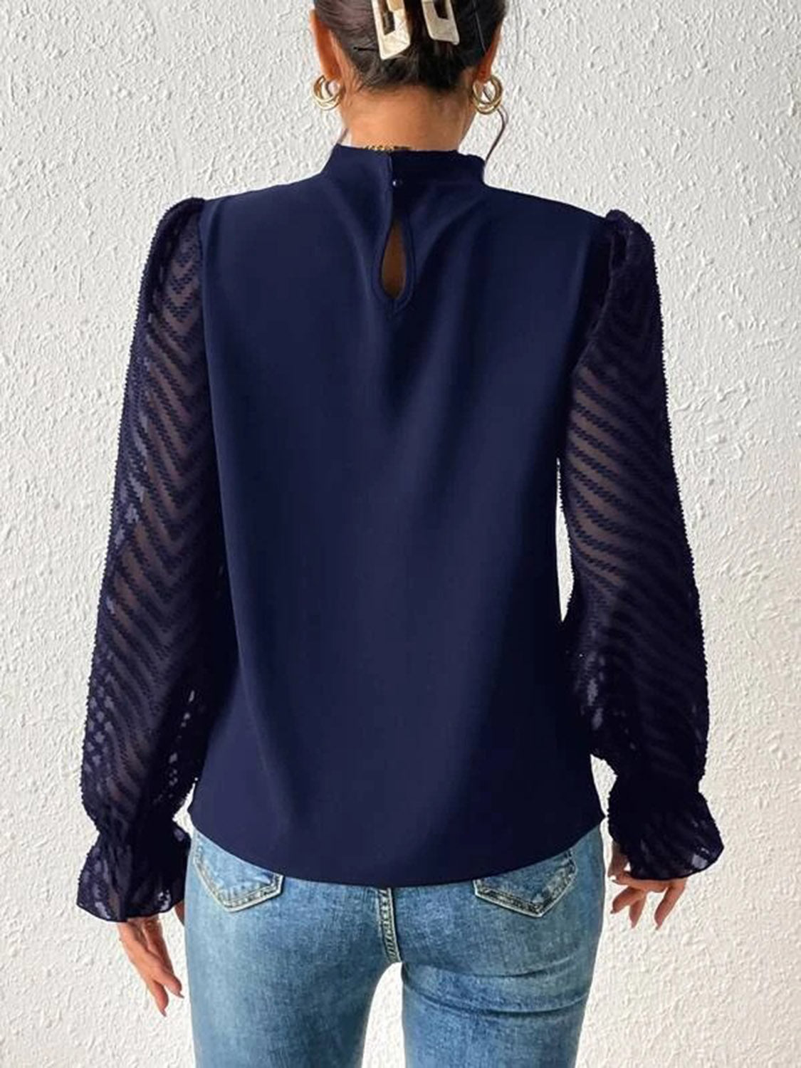 Look Like a Boss Mock Neck Flounce Sleeve Blouse