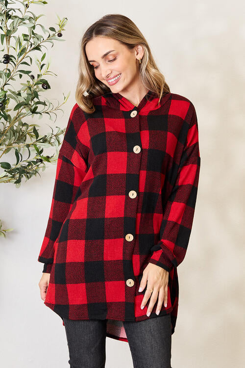 Heimish Buffalo Plaid Button Front Hooded Shirt