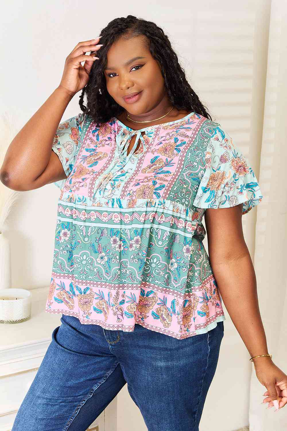 Take It Floral Boho Short Sleeve Blouse - RTS