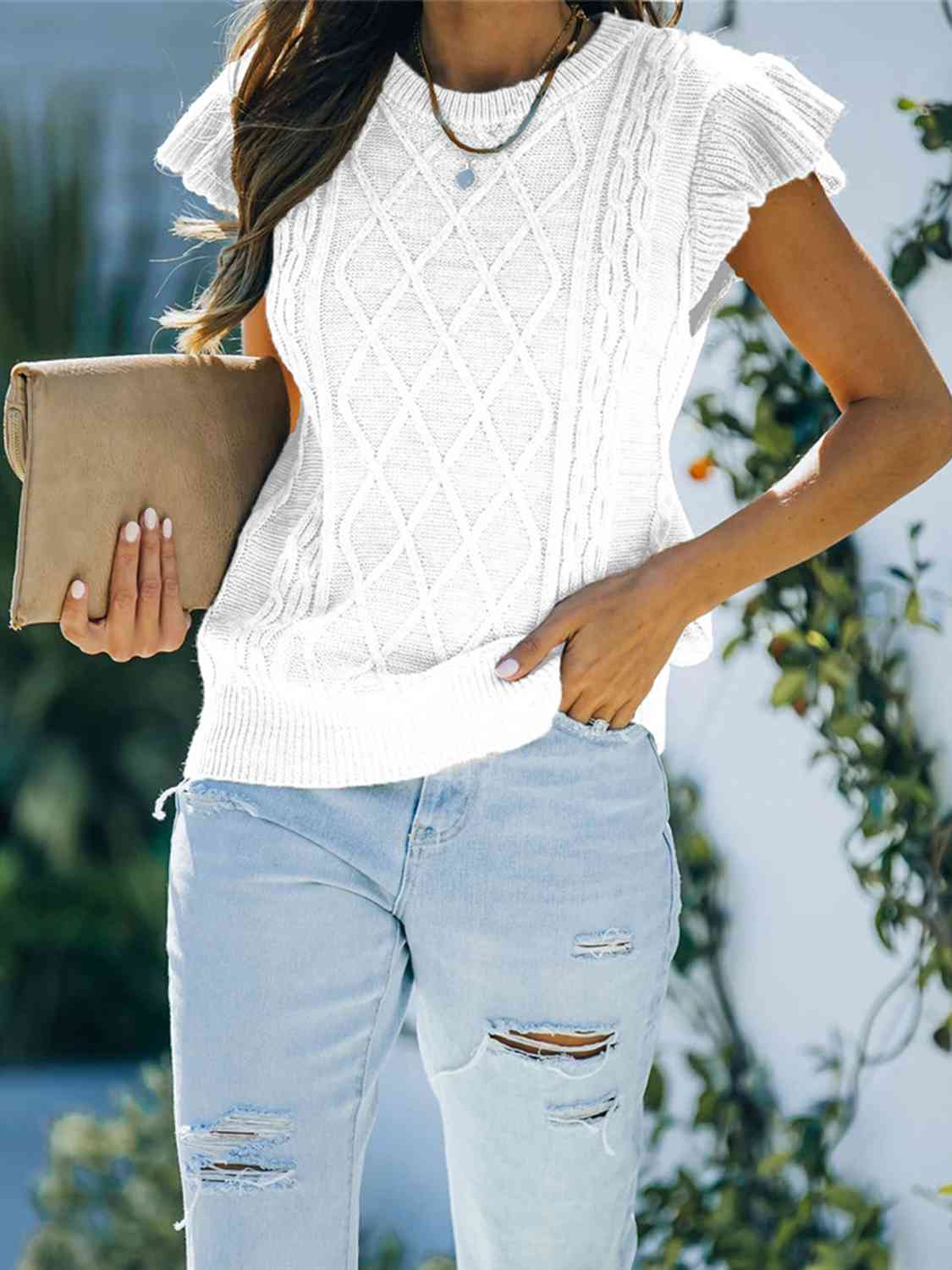 Round Neck Cap Sleeve Sweater