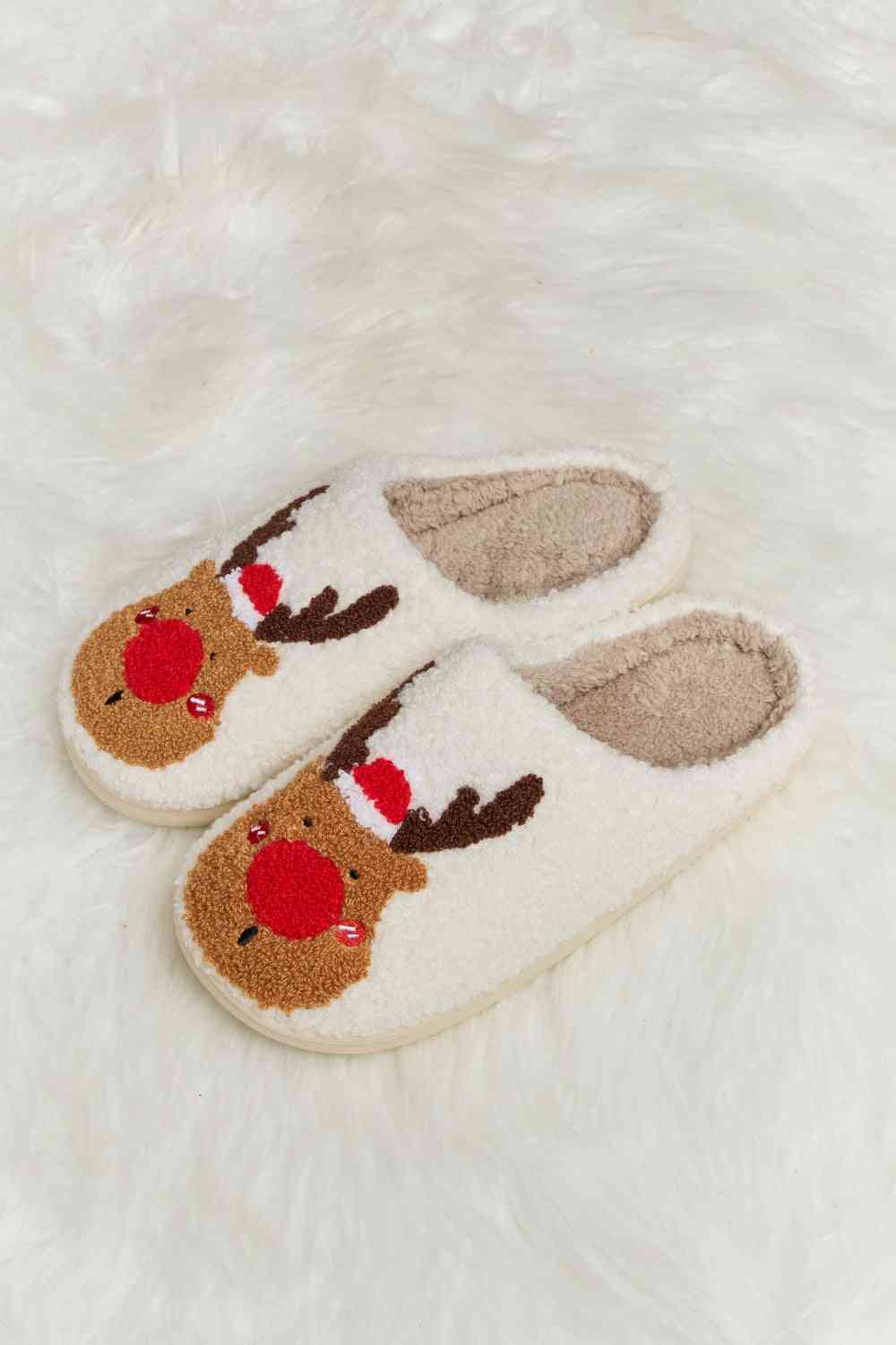 Christmas Rudolph Reindeer Plush Slide Slippers